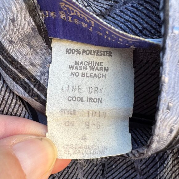 The Great American Short Story Vintage 70s Gray Striped Bow Puff Sleeve Blouse M - Picture 9 of 10